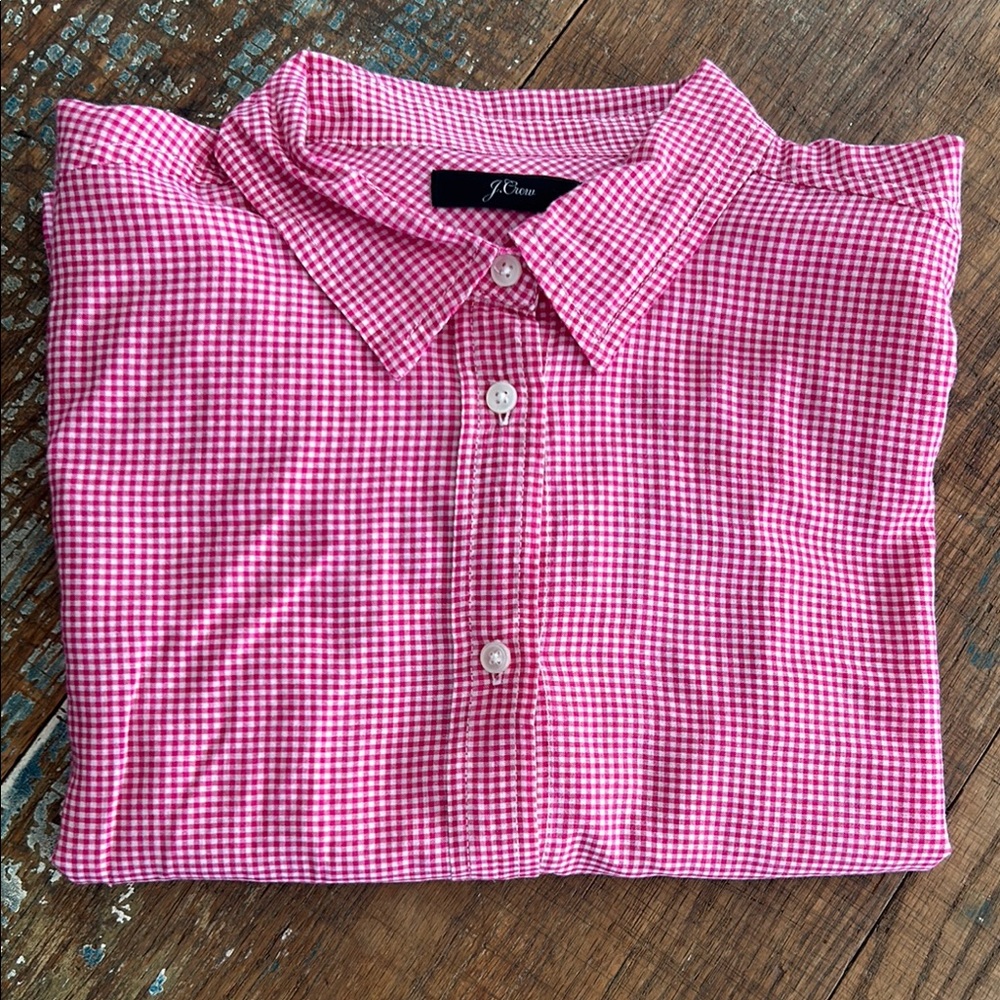 J. Crew Long Sleeve Pink Gingham Shirt Size M